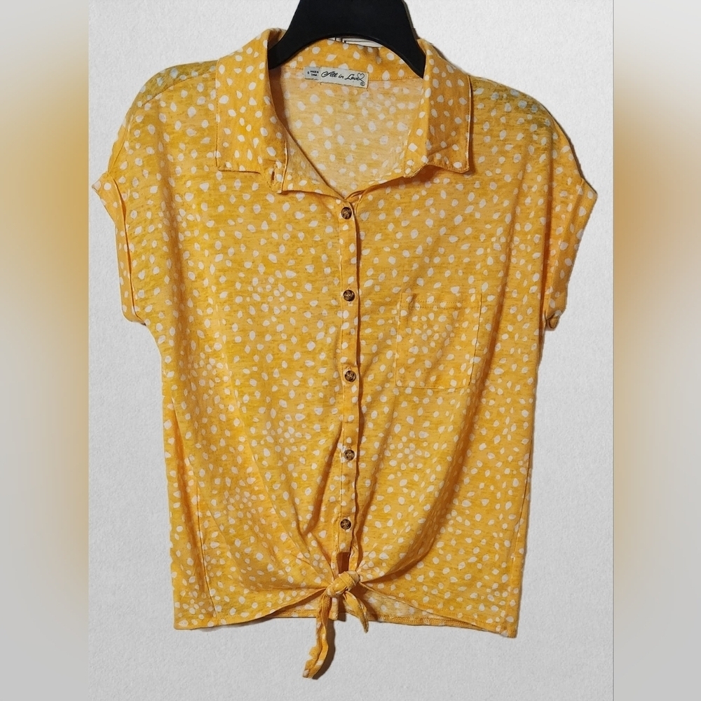 All In Love Yellow Button Down Tie Front Top- Small